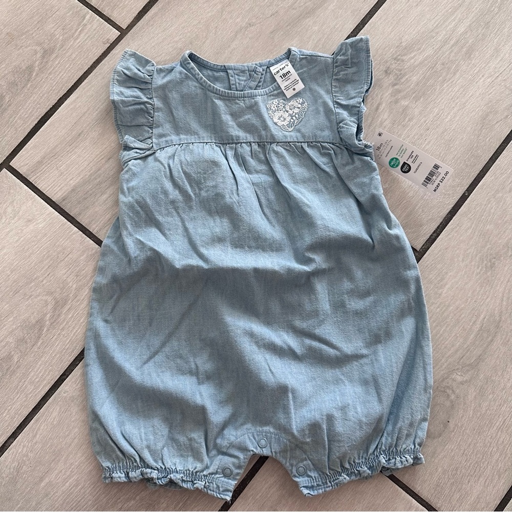 Light Blue Baby Romper with Heart Detail